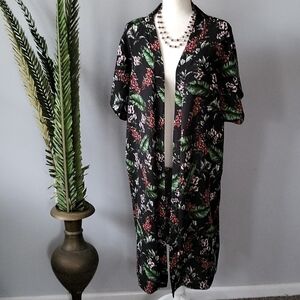 Cherry on Top tropical print short sleeve kimono/duster